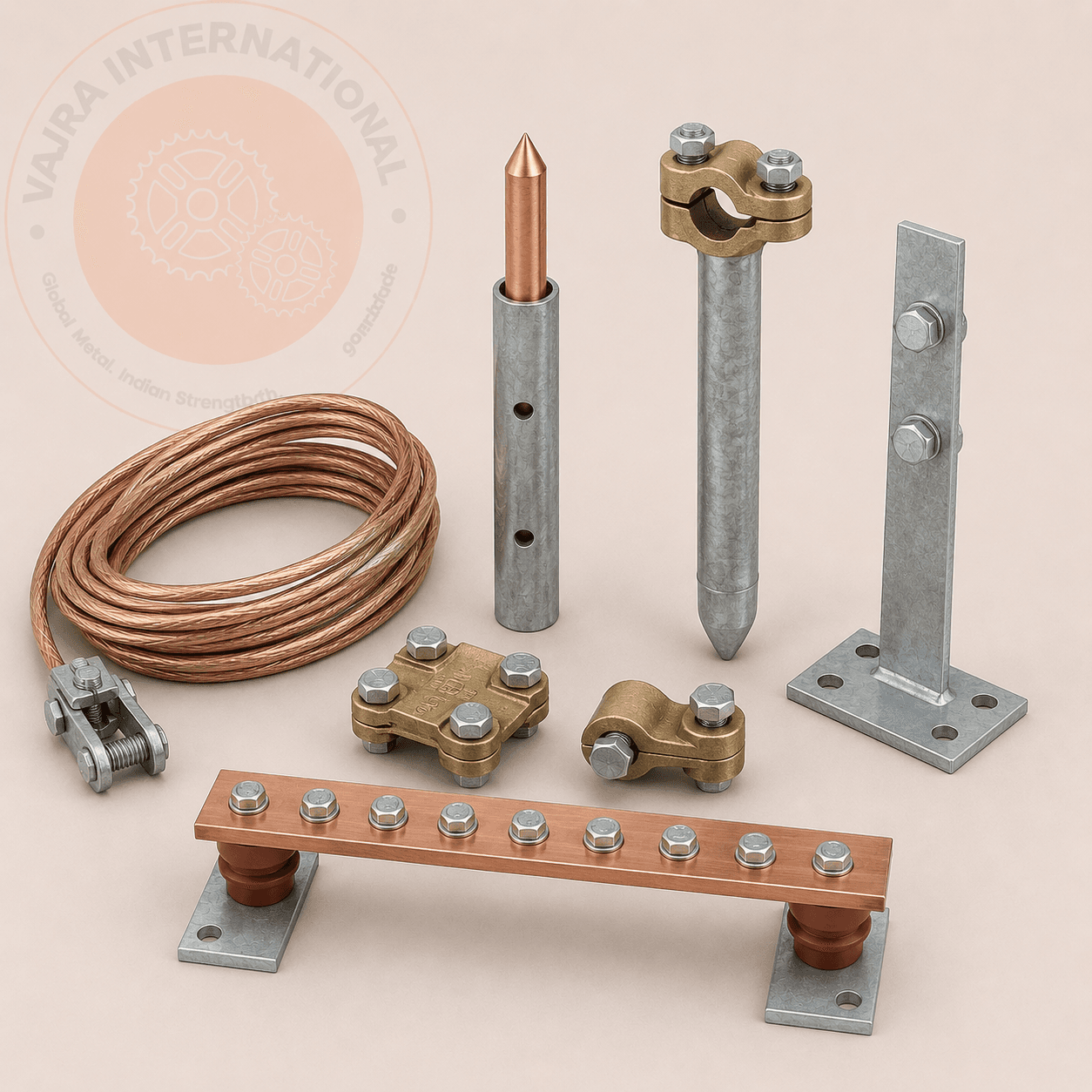 Earthing & Bonding — Copper & GI · Strip · Plate · Rod | Vajra International, manufacturer & exporter, Howrah, India