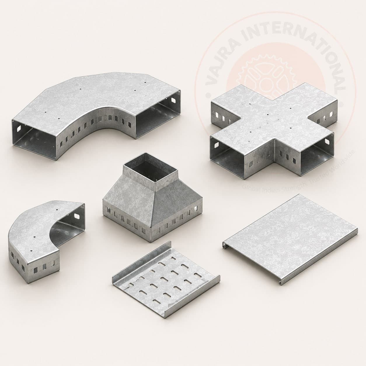 Bends, Tees & Reducers, Cable Tray Accessories & Fittings Bends, Tees & Reducers, Cable Tray Accessories & Fittings. Manufactured and exported by Vajra International, Howrah, India.