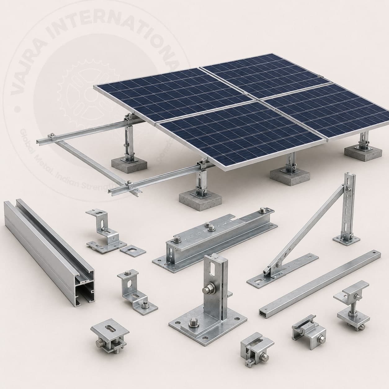 Rooftop Mounting Systems, Solar Panel Mounting Structures Rooftop Mounting Systems, Solar Panel Mounting Structures. Manufactured and exported by Vajra International, Howrah, India.