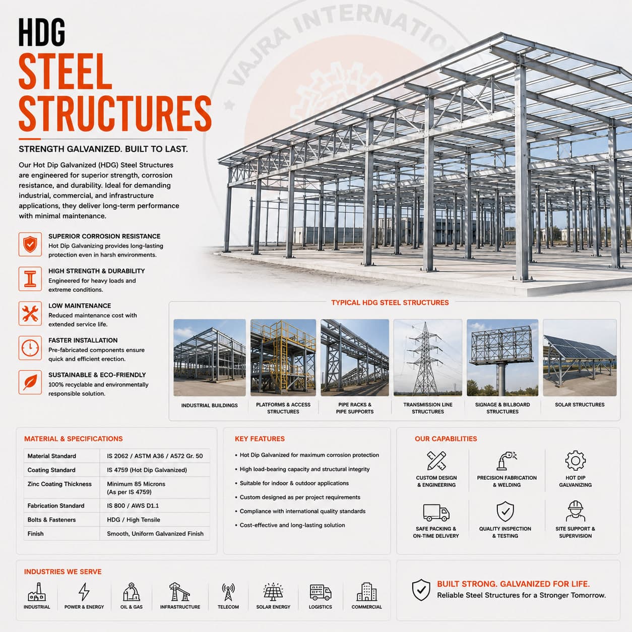 Built-Up Sections & Girders – technical drawing 1 Engineering dimensional drawing for Built-Up Sections & Girders, Custom Structural Steel Work. Vajra International manufacturer India.