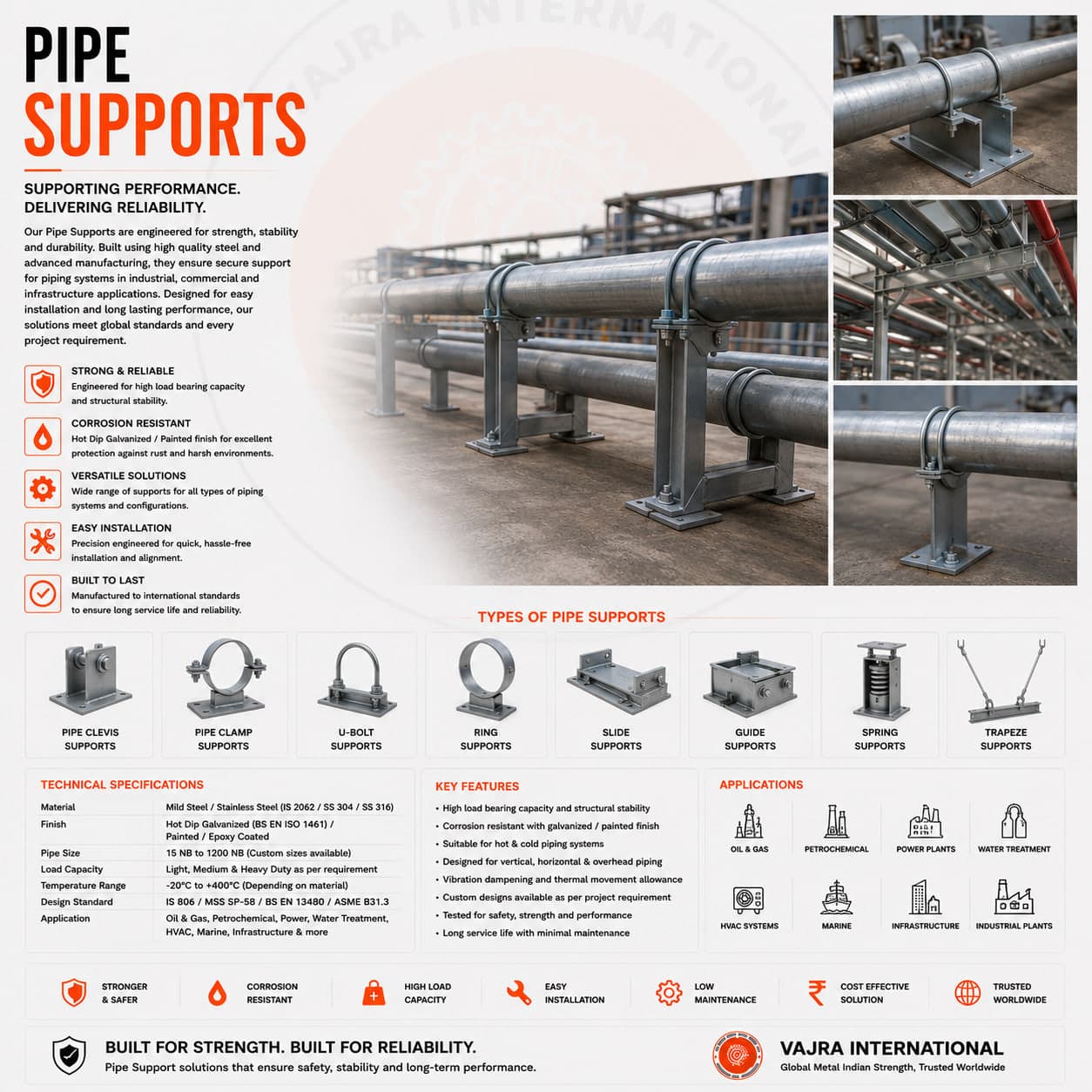 Cantilever & Pipe-Rack Supports – technical drawing 4 Engineering dimensional drawing for Cantilever & Pipe-Rack Supports, Fabricated Steel Supports & Frames. Vajra International manufacturer India.